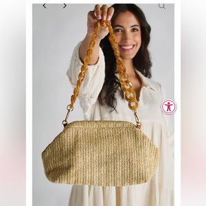NWOT! Social Threads Raffia Dumpling Clutch Bag with Resin Strap